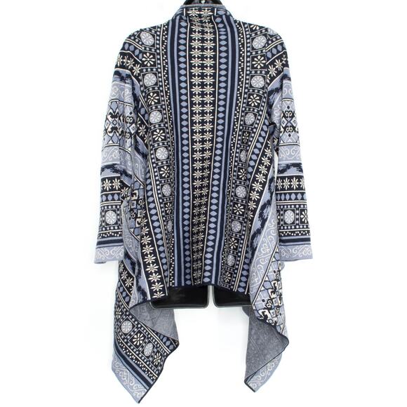 Cardigan Sweater Fair Isle Cottage Cabin Folk Scandi Hygge Cozy Boho Blue Medium - Picture 2 of 2